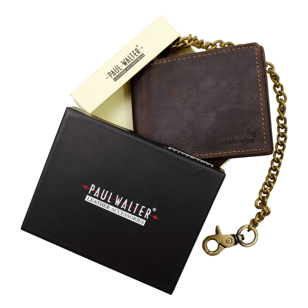 Men Biker Long Chain Trifold Wallet in Vintage Hunter Leather - Image 5