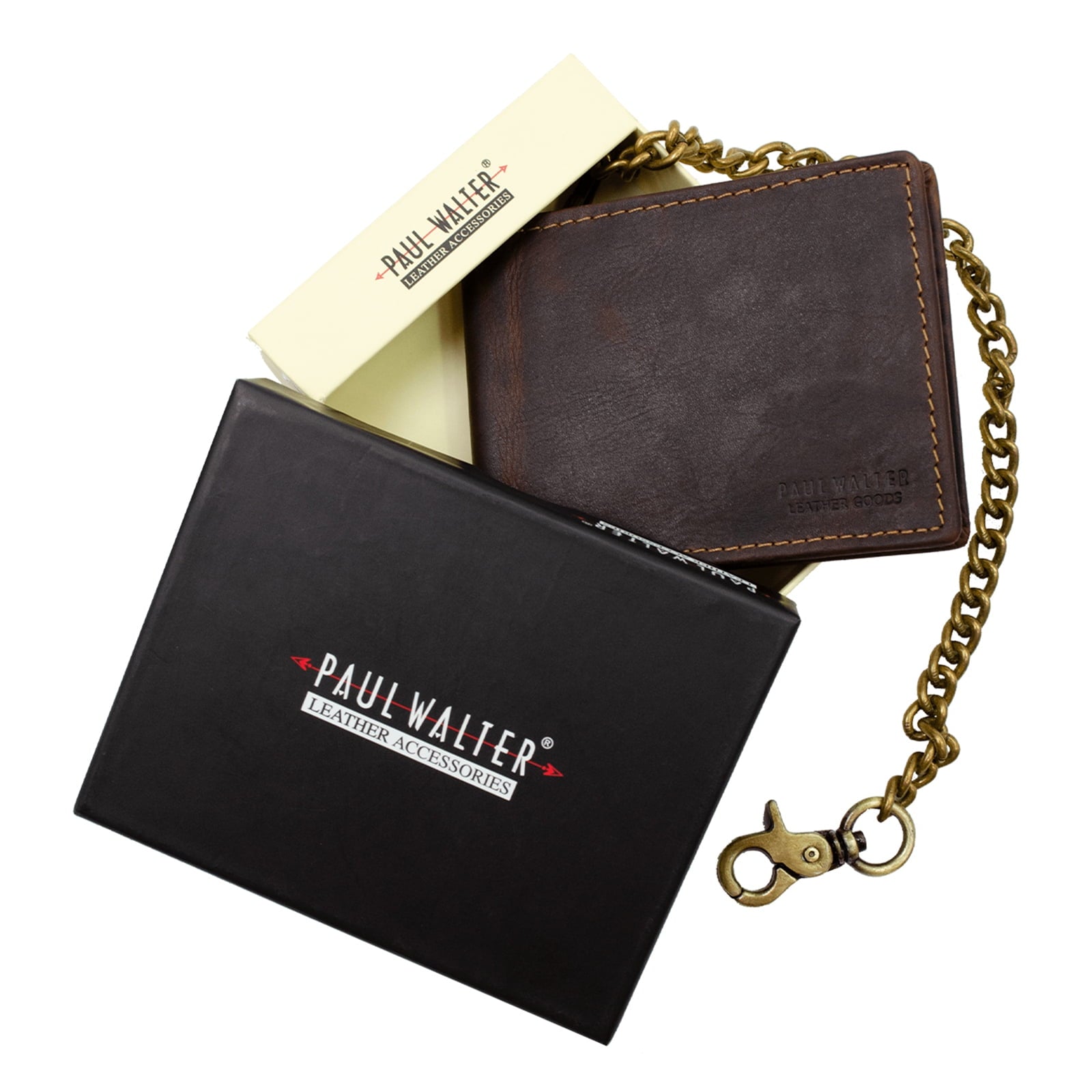 Men Biker Long Chain Trifold Wallet in Vintage Hunter Leather - Image 5