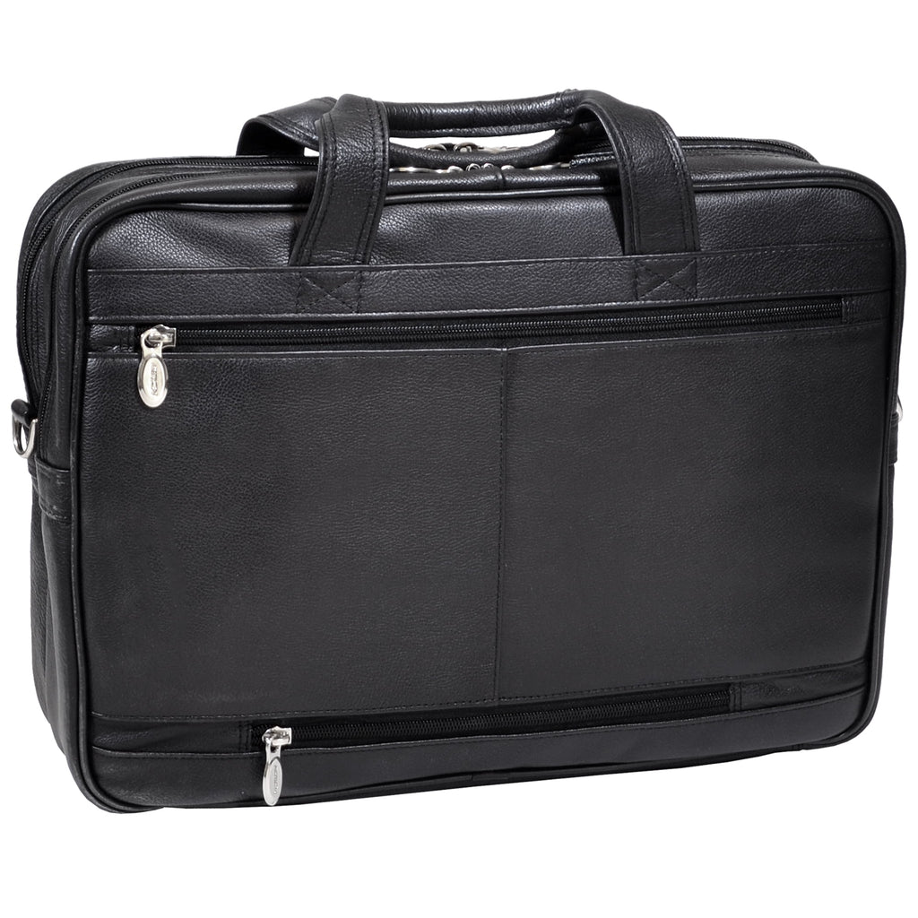 Double Compartment Laptop Briefcase, Top Grain Cowhide Leather, Black - Image 5
