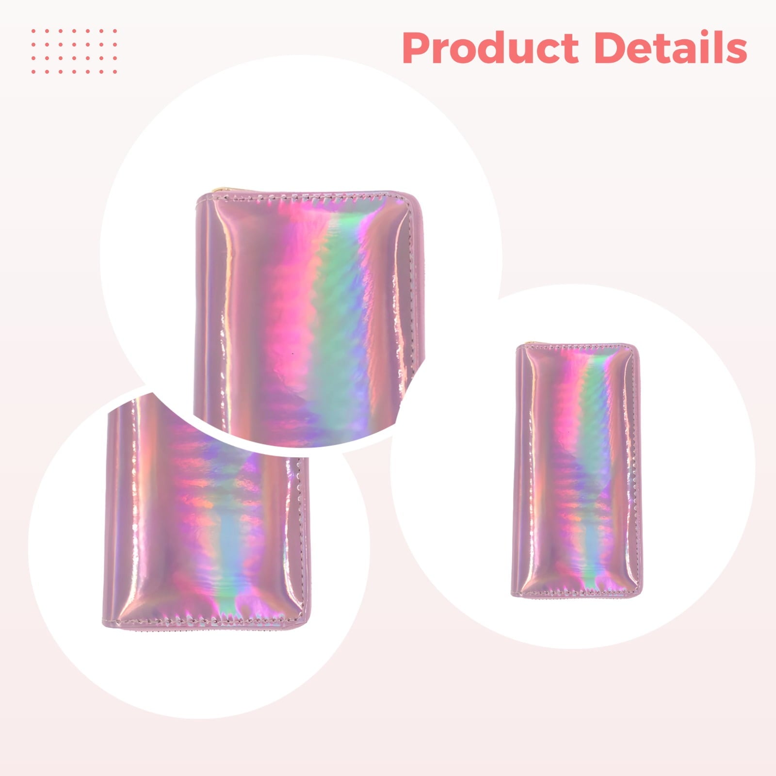 Pink Rainbow Laser Design Wallet, Long Iridescent PU Leather Clutch with Zipper, Slim Card Holder Purse for Women, 7.5 x 3.9 x 0.9 in / 19 x - Image 4