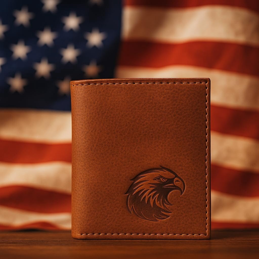 MARSHAL Mens Western Trifold Leather Wallet Genuine Cowhide RFID Blocking Wallet with Debossed American Eagle Design ... - Image 2