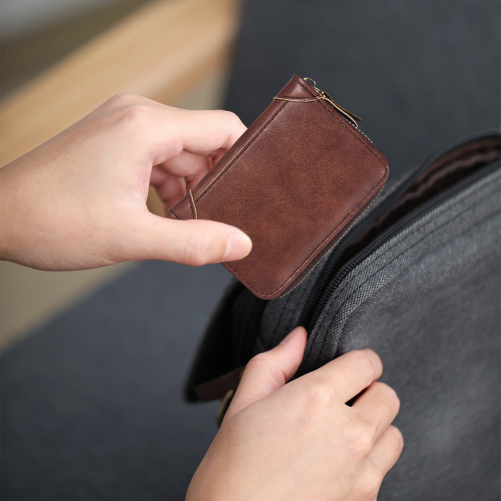 Compact Small Leather Zip Around Wallet, Minimalist Credit Card Holder with Zipper, Slim Portable Pocket Purse for Ca... - Image 6