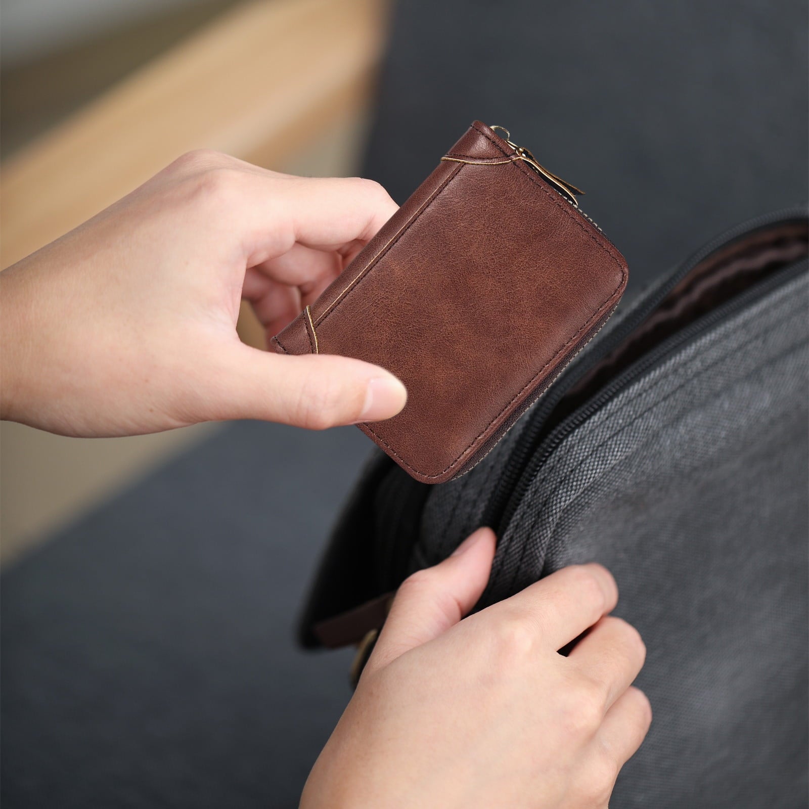 Compact Small Leather Zip Around Wallet, Minimalist Credit Card Holder with Zipper, Slim Portable Pocket Purse for Ca... - Image 6