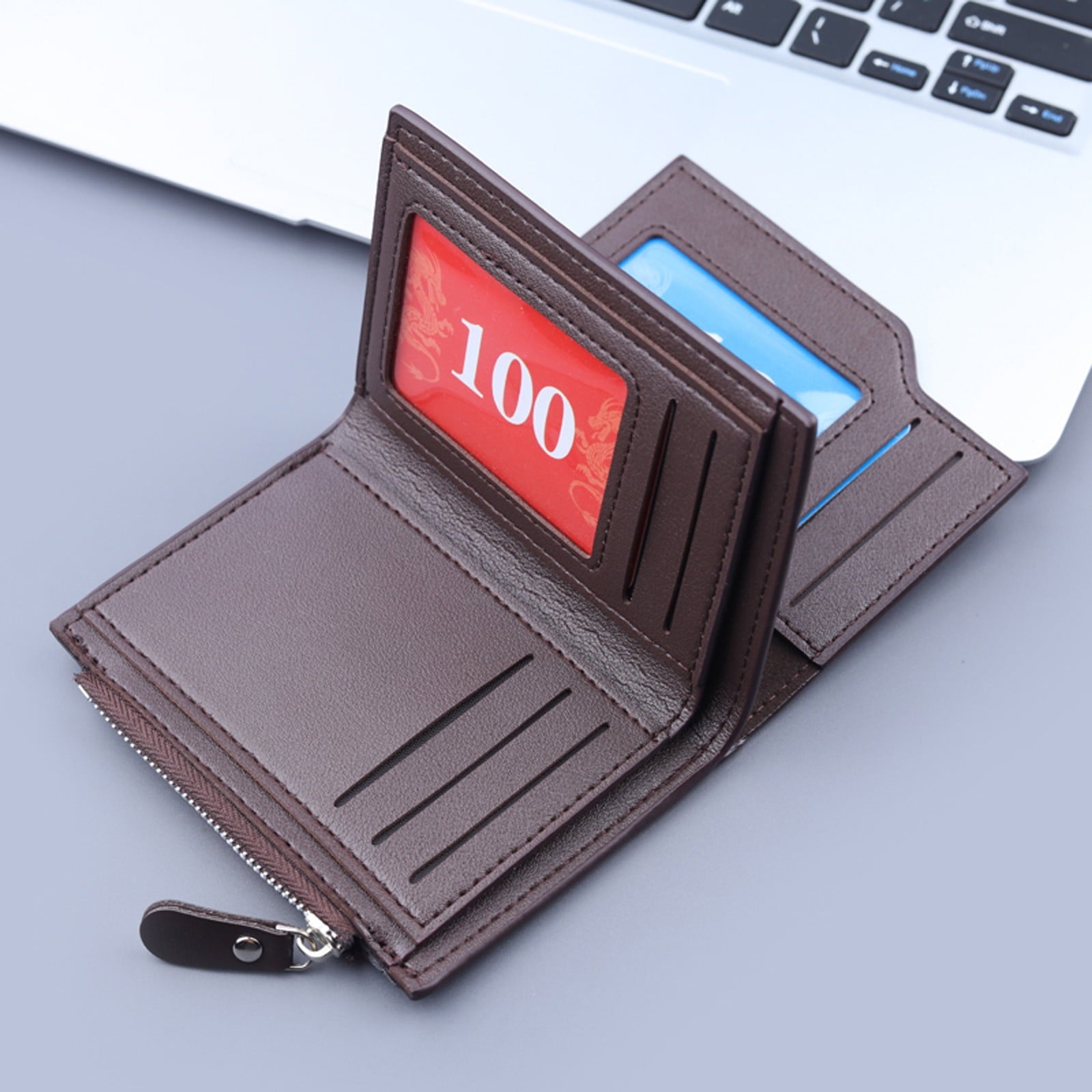 Minimalist Bifold Wallet for Men Leather Slim Small Credit Card Holder with Id Window Coin Case - Image 3