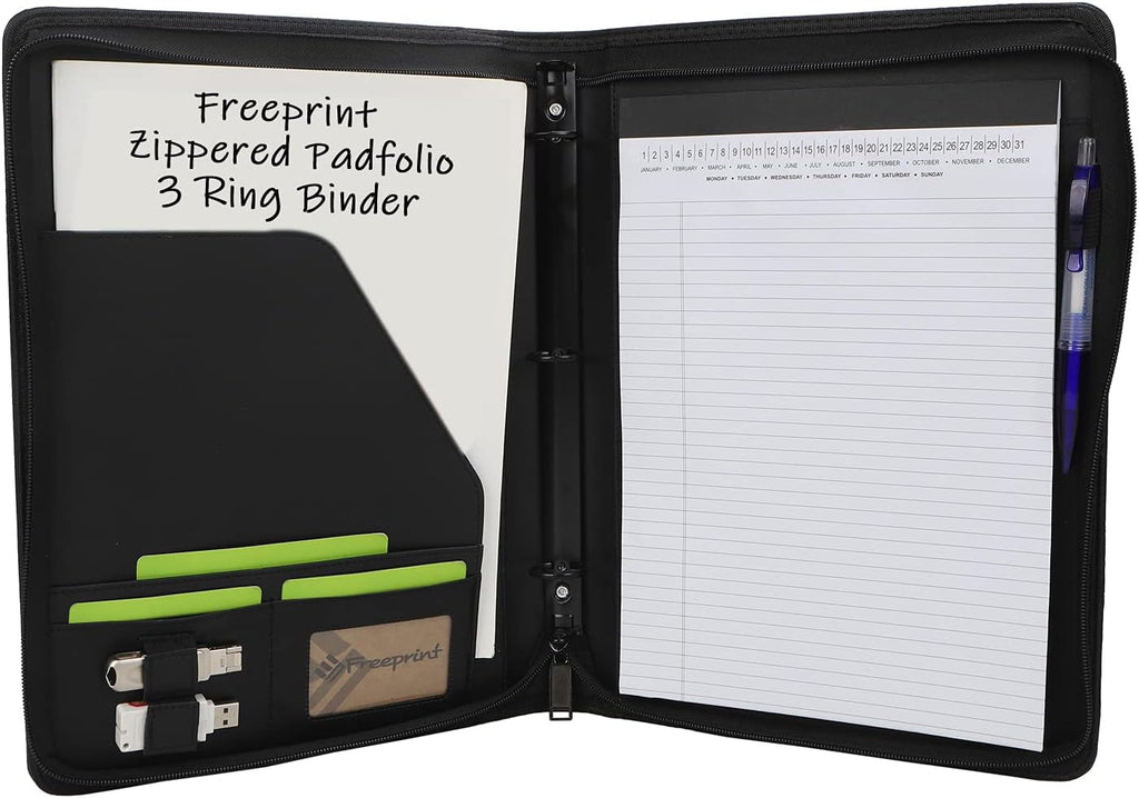 3 Ring with Writing Pad Legal Size Letter - PU Leather Professional Padfolio Folder for Interview Business, Black - Image 3