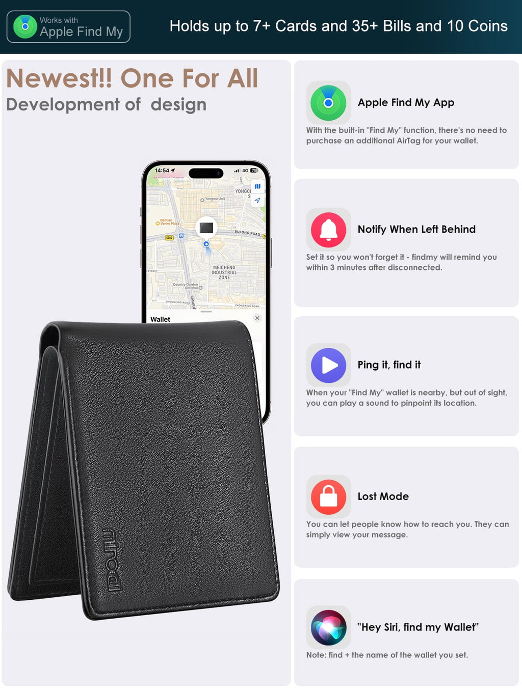 Smart Wallets for Men, Built-in Find My Real Time Tracker, PU Leather Classic Bifold Wallet Card Holder with Cash Poc... - Image 3