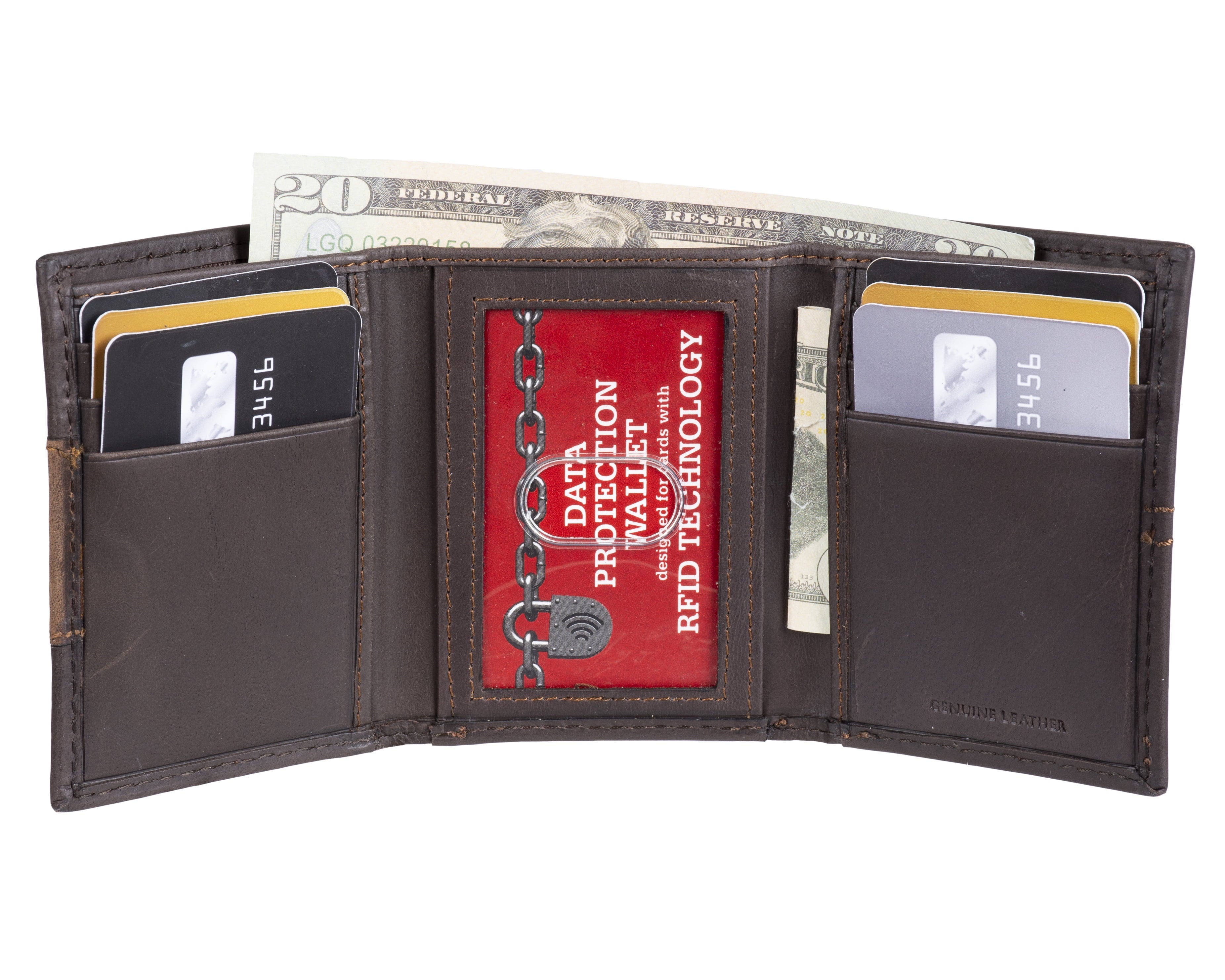 Men's RFID Genuine Leather Trifold Wallet with Interior Zipper - Image 4