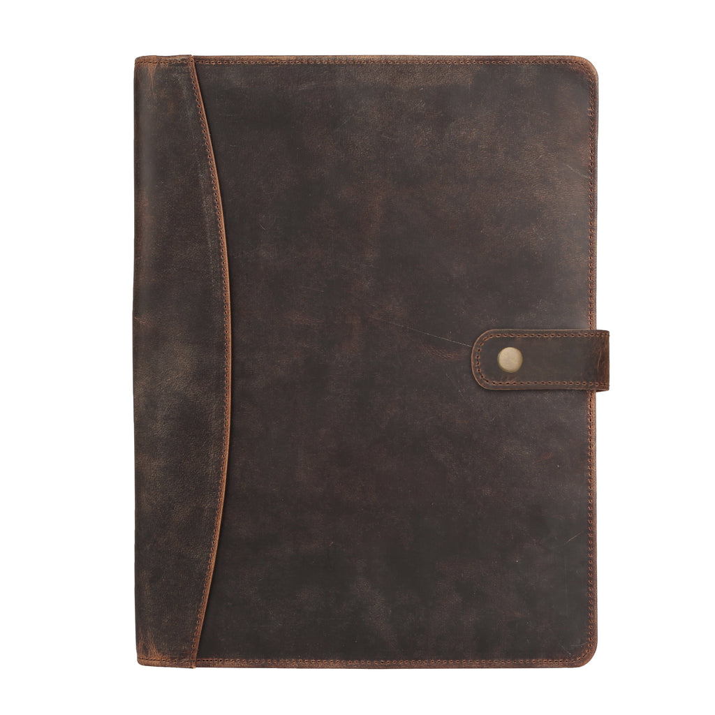Full-Grain Leather Portfolio Folder with Button Closure, Legal Pad Holder, Card Slots, and Document Pockets, Distressed Tan - Image 4