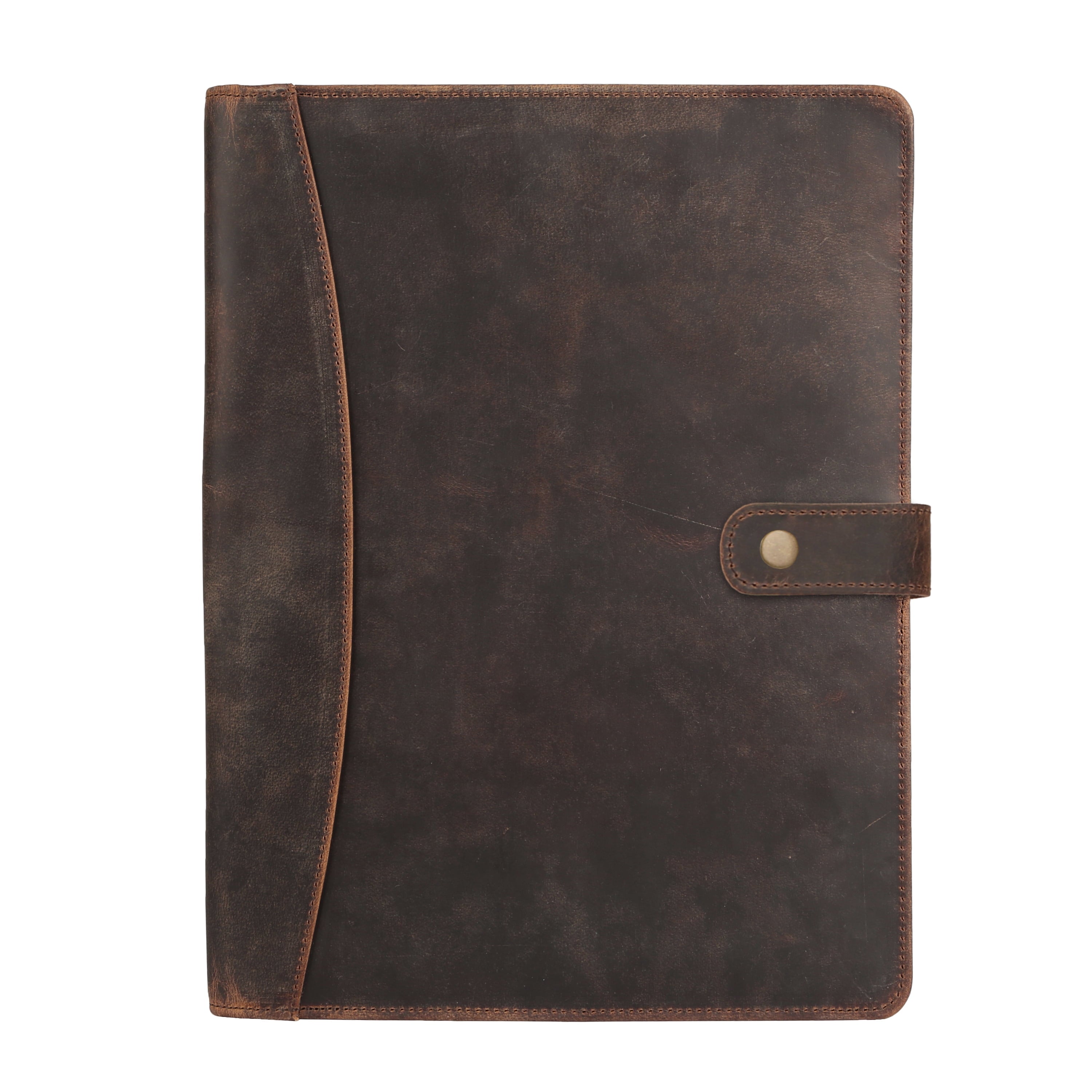 Full-Grain Leather Portfolio Folder with Button Closure, Legal Pad Holder, Card Slots, and Document Pockets, Distressed Tan - Image 4