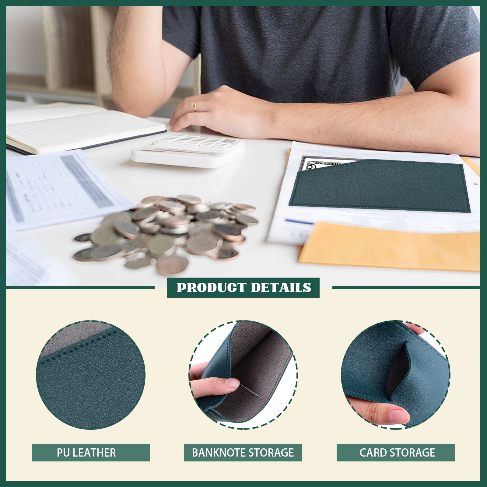 Sekenow 3 Pack Slim Cash Wallet, PU Leather Money and Card Holder, Stylish Reusable Money Envelope Organizer for Dollar Bill Receipt Budgeti - Image 6