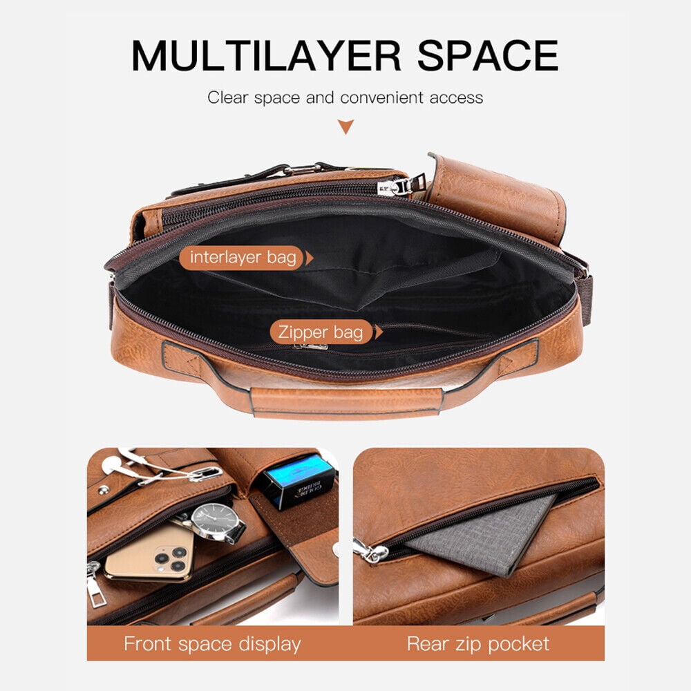 Messenger Men's Shoulder Bag PU Leather Handbag Business Crossbody Bag Briefcase - Image 6
