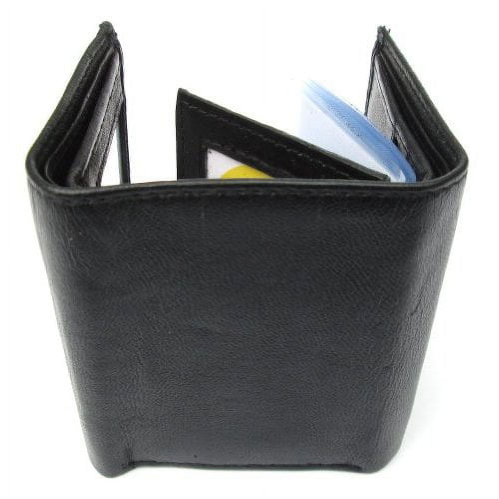 Mens Black Leather Wallet Lamb Classic Trifold 731 - Image 5