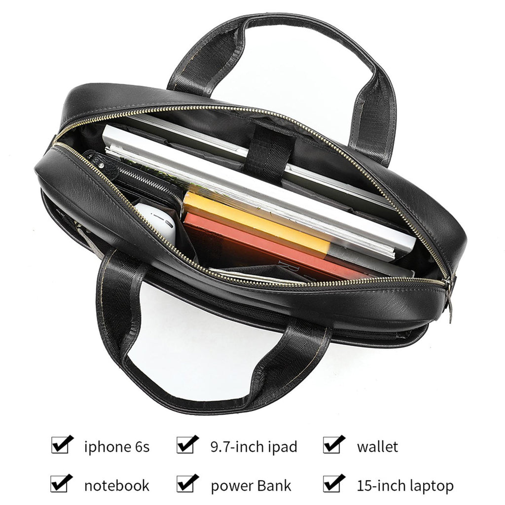 Briefcases for Men Expandable Pocket Messenger Leather Vintage Briefcase Mens Messenger Bag Leather Bag for Computer Travel Office Men Black - Image 5