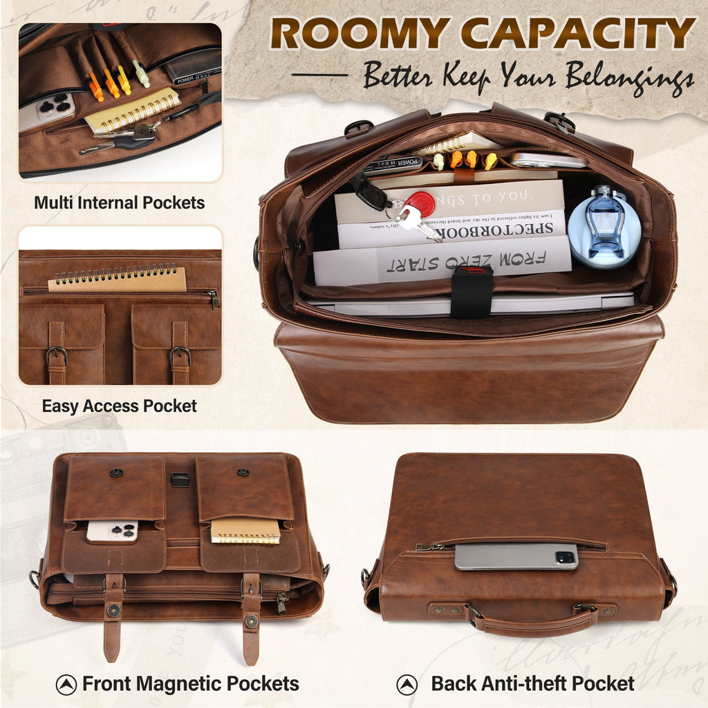 Messenger Bag for Men 15.6 Inch Laptop Bag Leather Briefcase Large Waterproof Satchel Bag Computer Shoulder Bag for Office Work College, Bro - Image 6