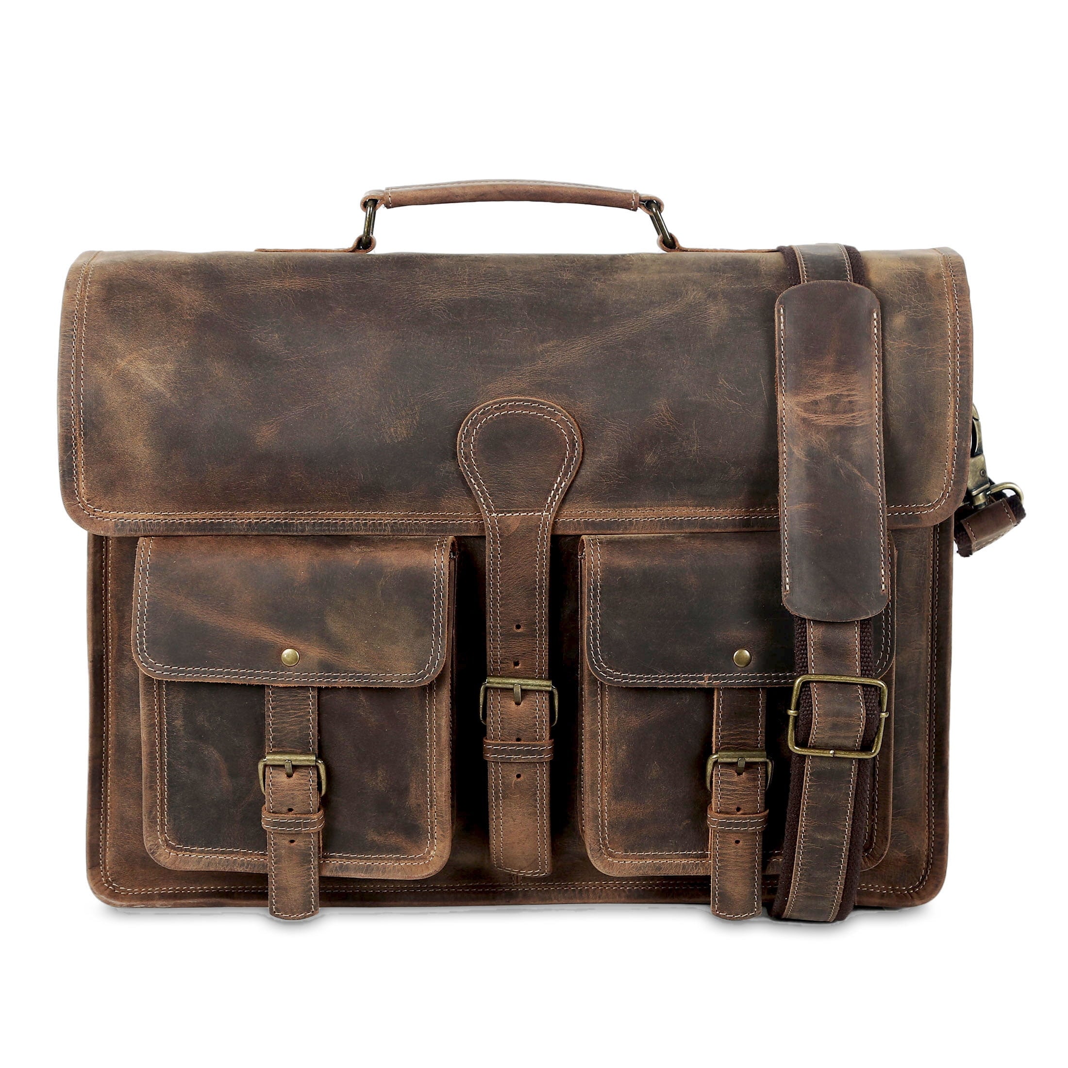 18-Inch Leather Laptop Messenger Bag for Men & Women  Vintage Office Briefcase Satchel with Shoulder Strap for Work & Travel - Image 4