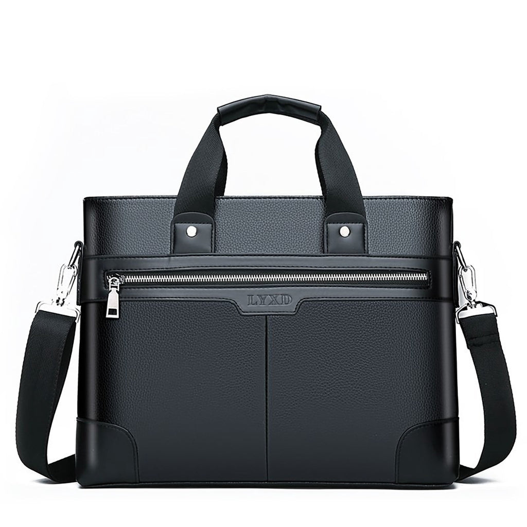 Leather Briefcase for Men 15.6 Inch Laptop Tote Work Bag Waterproof Messenger Shoulder Handbag(Black) - Image 5