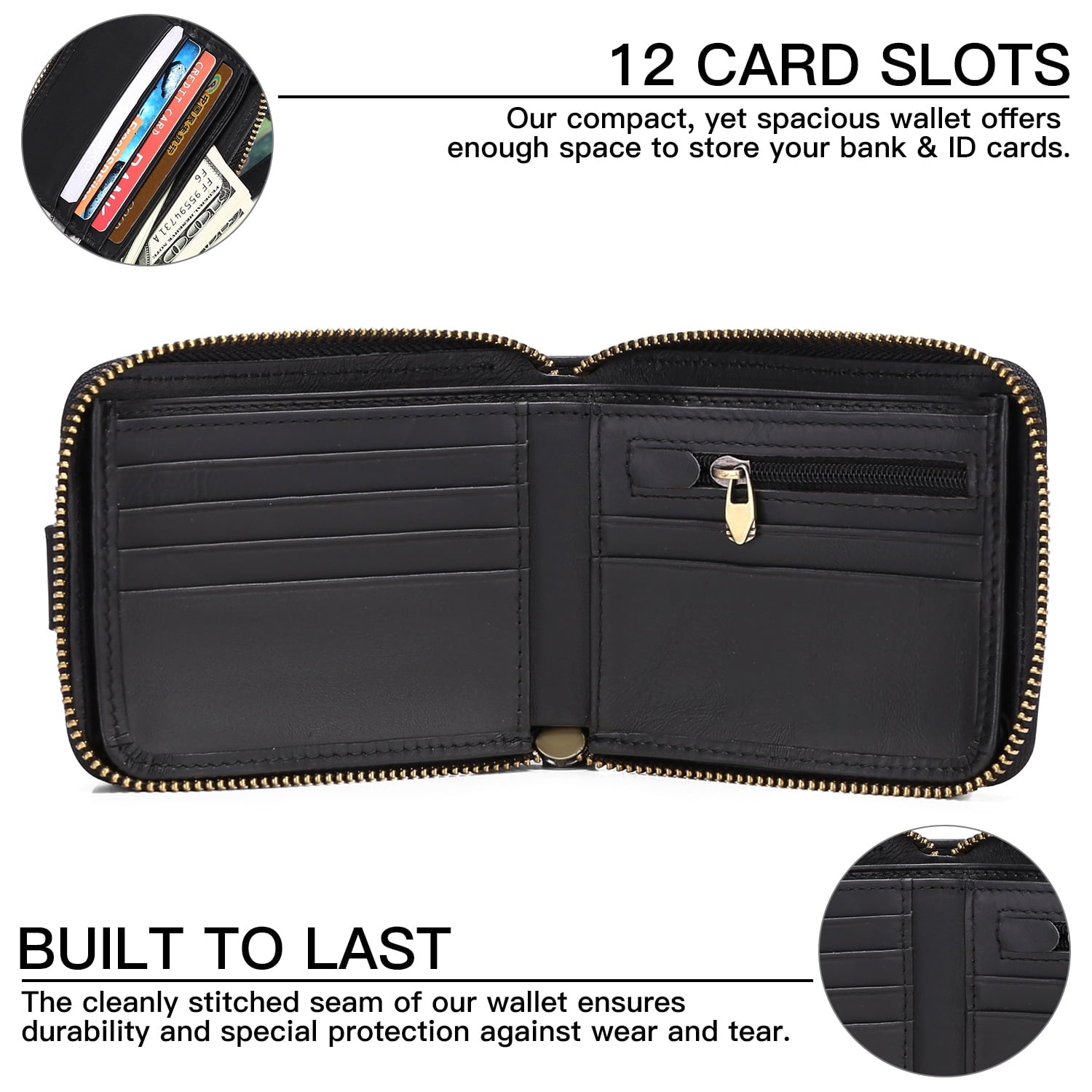 Rfid Wallet for Men Genuine Leather Minimalist Wallet Bifold Coin Purse - Image 3