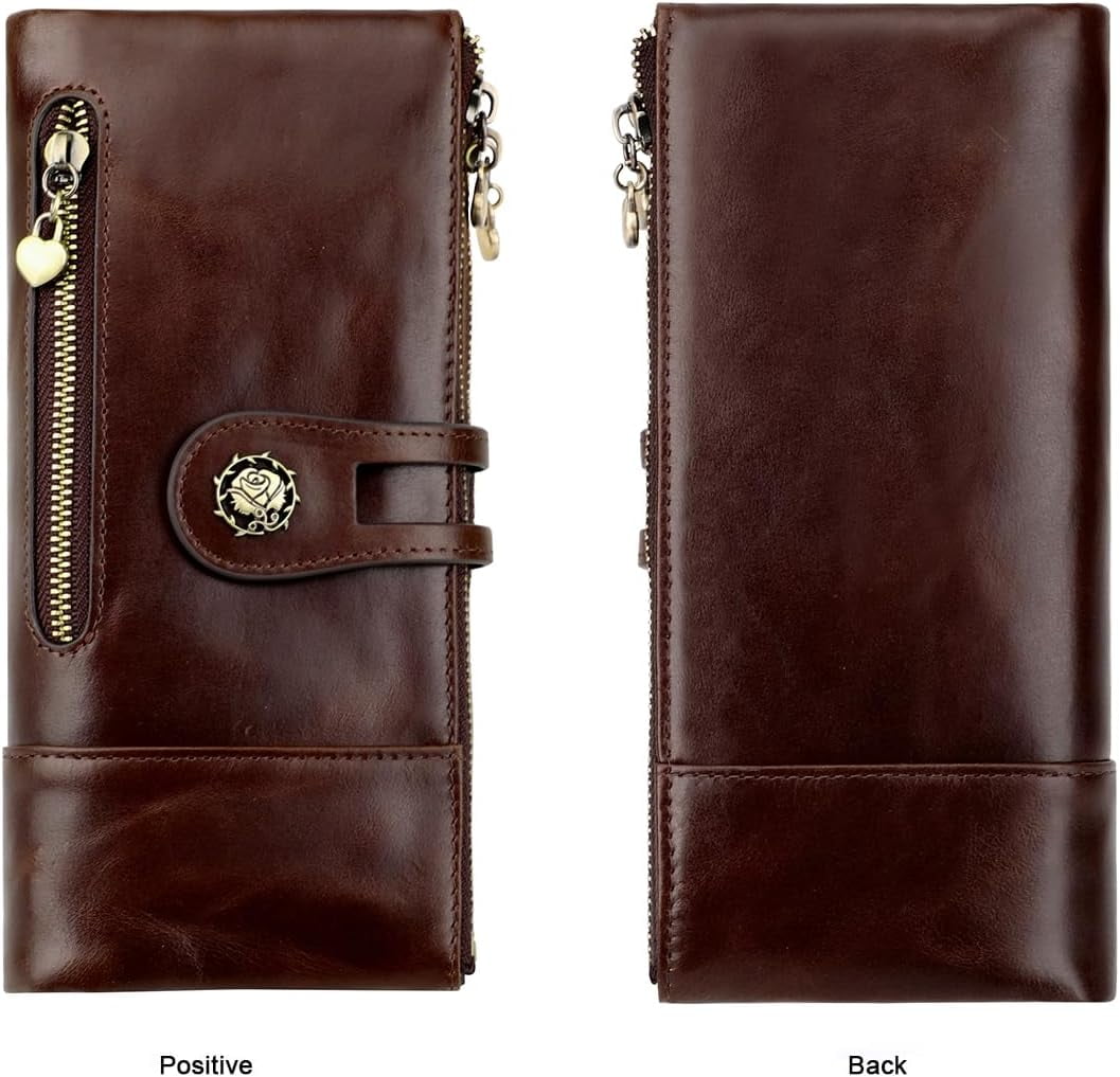 Women's RFID Blocking Wallet Soft Leather Clutch Money Ladies Purse Slim Card Holder Organizer Zip Pocket (Blue) - Image 2