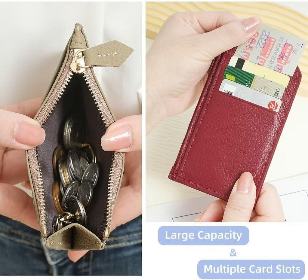 Small Wallet for Women Minimalist Pebbled Leather Card Holder Slim Blocking Keychain Wallet with Zipper Pocket - Image 6