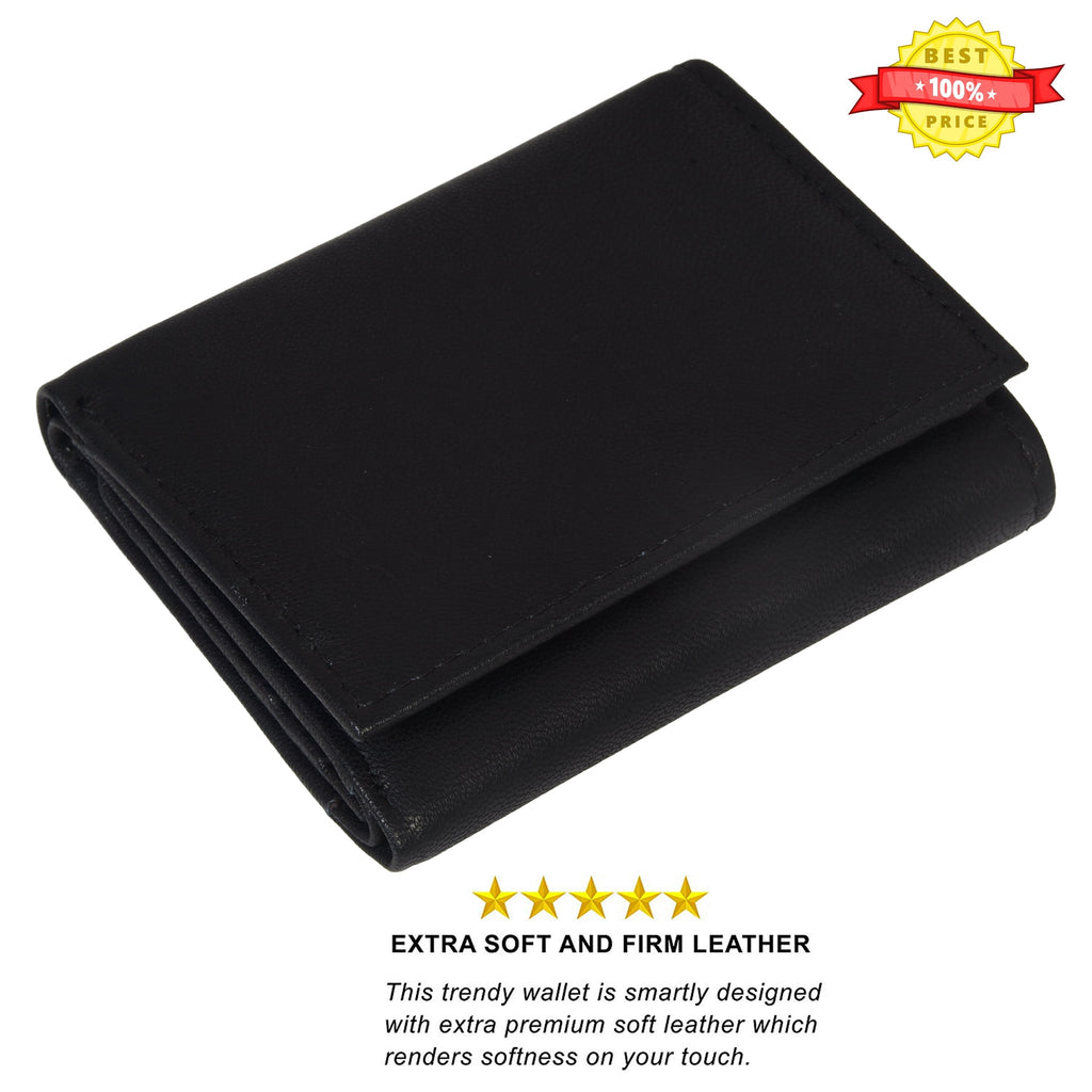 100% Leather Tri-fold Credit Card Mens Wallet Black 961107 (C) - Image 3