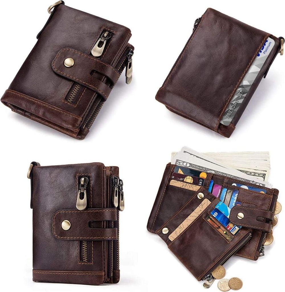 Estrela Men's Wallet RFID Protection Men's Leather Wallet with Chain Double Fold Men's Wallet with Coin Compartment Zip Wallet 16 Card Slots - Image 2