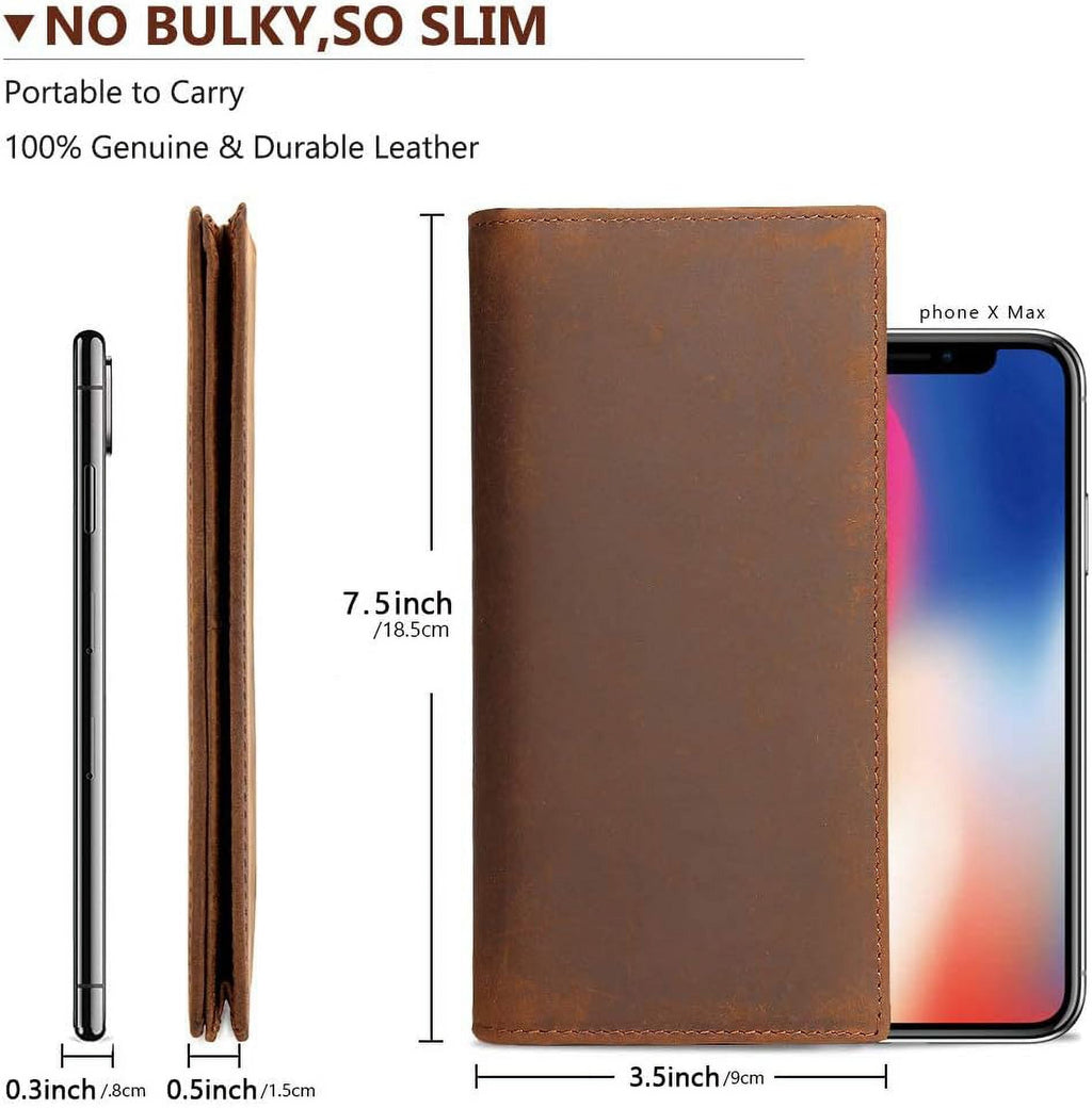 Men's Vintage Genuine Leather Long Wallet for Checkbook Credit Cards - Image 6