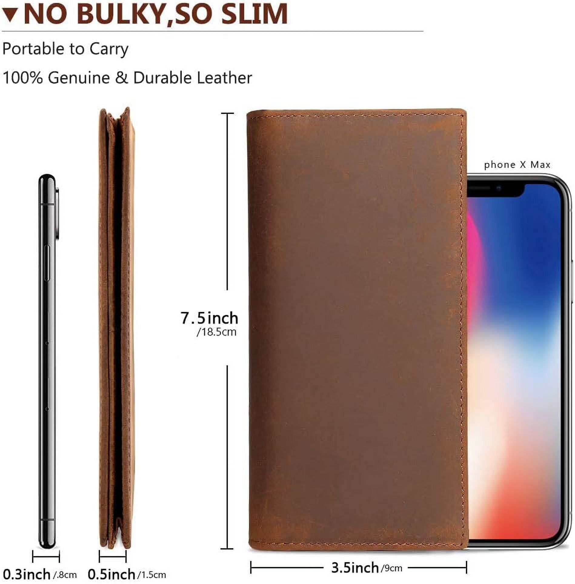 Men's Vintage Genuine Leather Long Wallet for Checkbook Credit Cards - Image 6