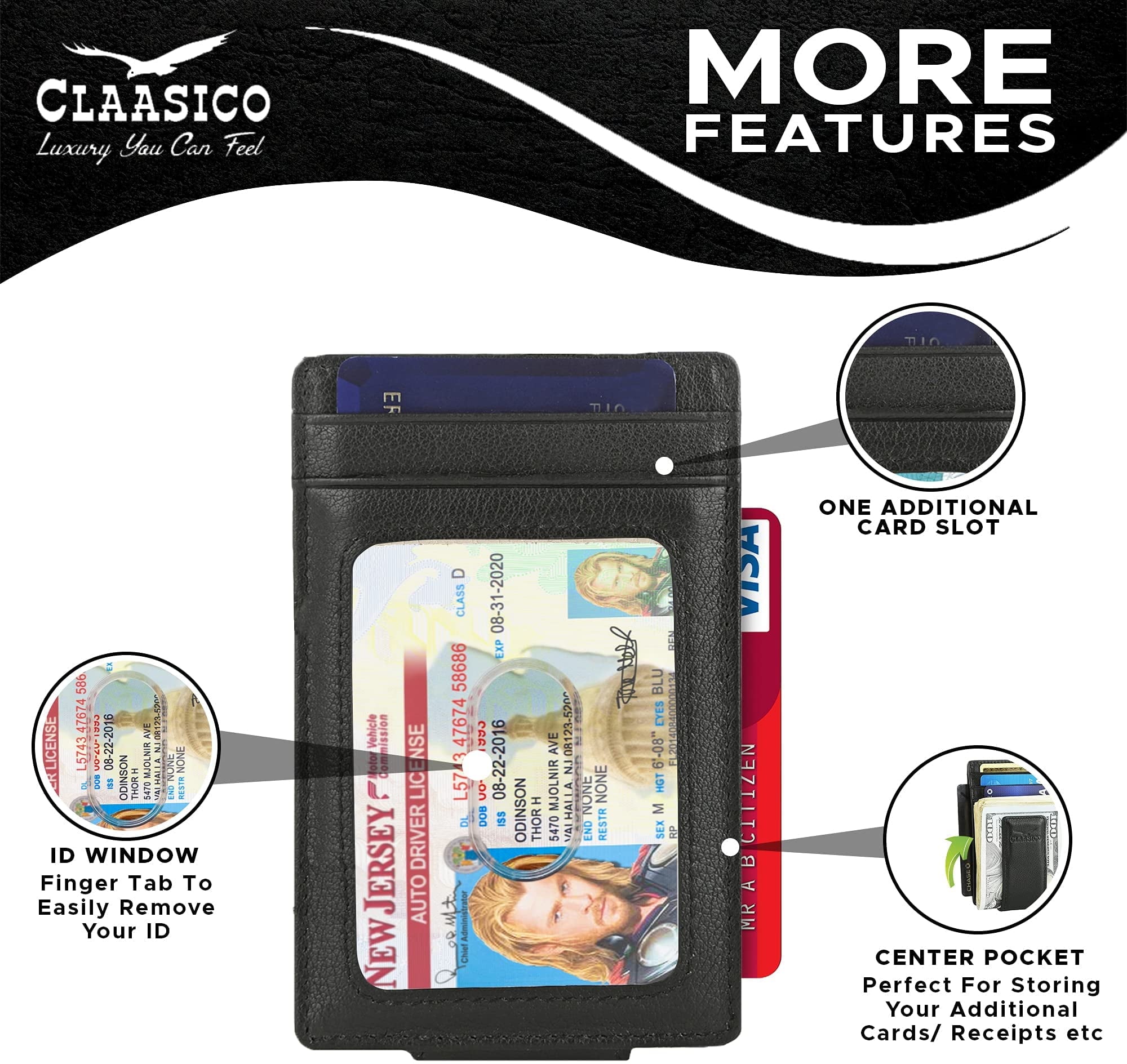 Money Clip Leather Wallet For Men Slim Front Pocket RFID Blocking Card Holder With Super Strong Magnetic - Image 3