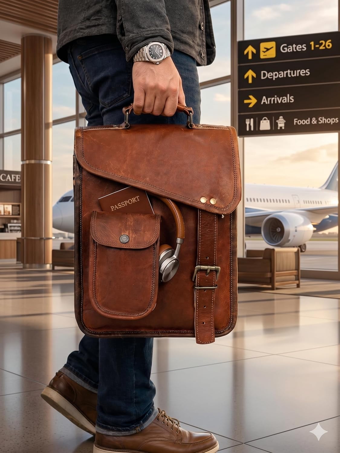 Leather Satchel Tablet Bag Laptop Case Office Briefcase Messenger Gift for Men Computer Distressed Shoulder Bag - Image 2