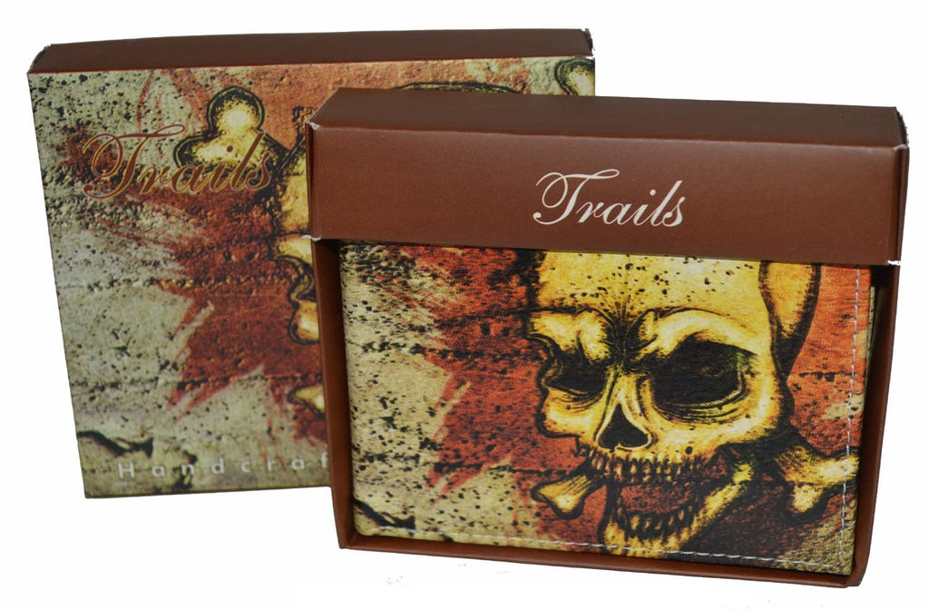 Vegan Leather Men's Bifold Exotic Wallet with Skull Print and Gift Box - Image 2