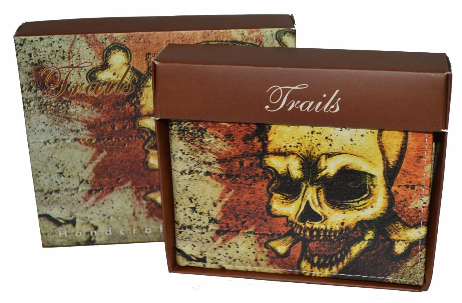 Vegan Leather Men's Bifold Exotic Wallet with Skull Print and Gift Box - Image 2