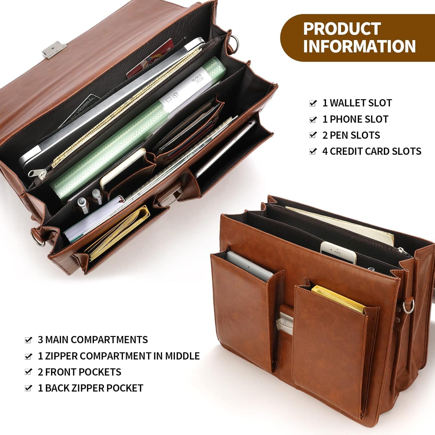 Classic PU Leather Briefcase for Men - Professional Business Messenger Bag - Image 2