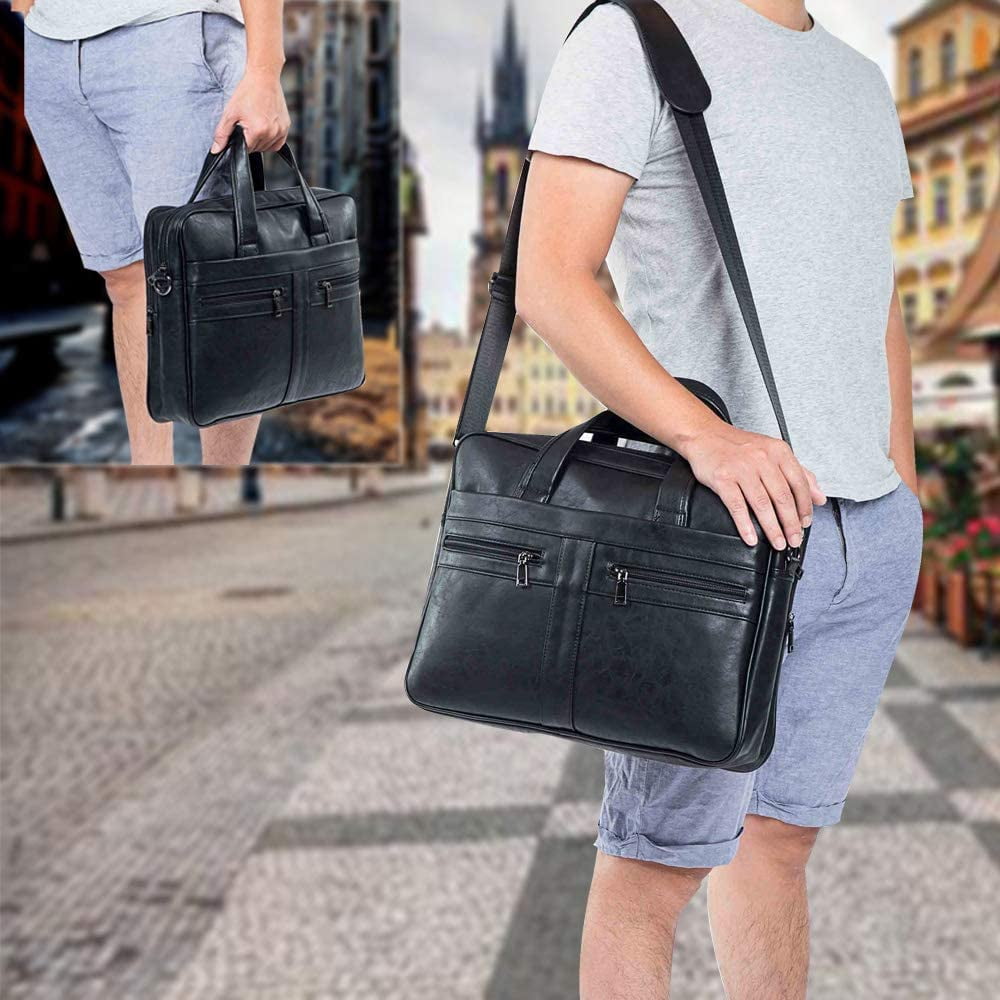 Men's Leather Messenger Bag, Durable PU Laptop Briefcase with Multiple Compartments - Image 5