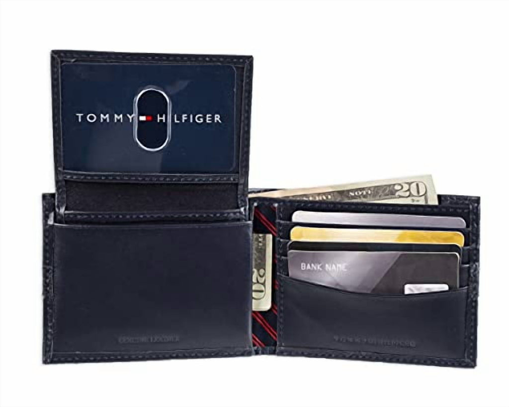 Men's Premium Leather Flip ID Passcase Billfold Wallet Navy - Image 4