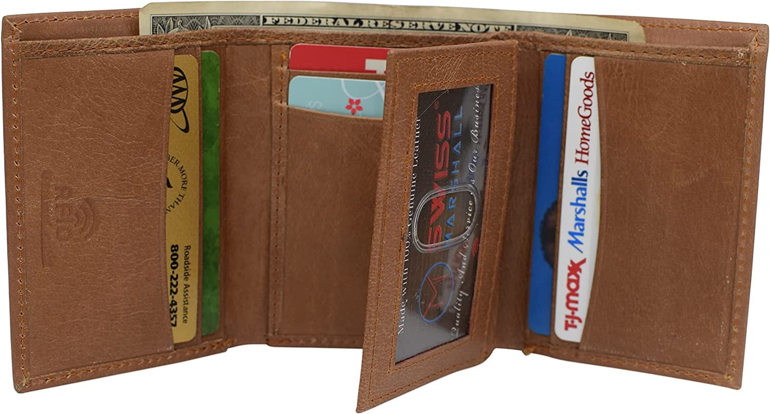 RFID Blocking Trifold Wallets for Men Genuine Leather Extra Capacity Middle Flap ID Tri-fold Men's Wallet Tan - Image 2