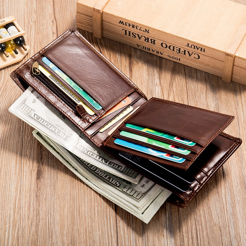 Men's Genuine Leather Simple Bi-fold Wallet Anti-theft RFID Card Holder - Image 5