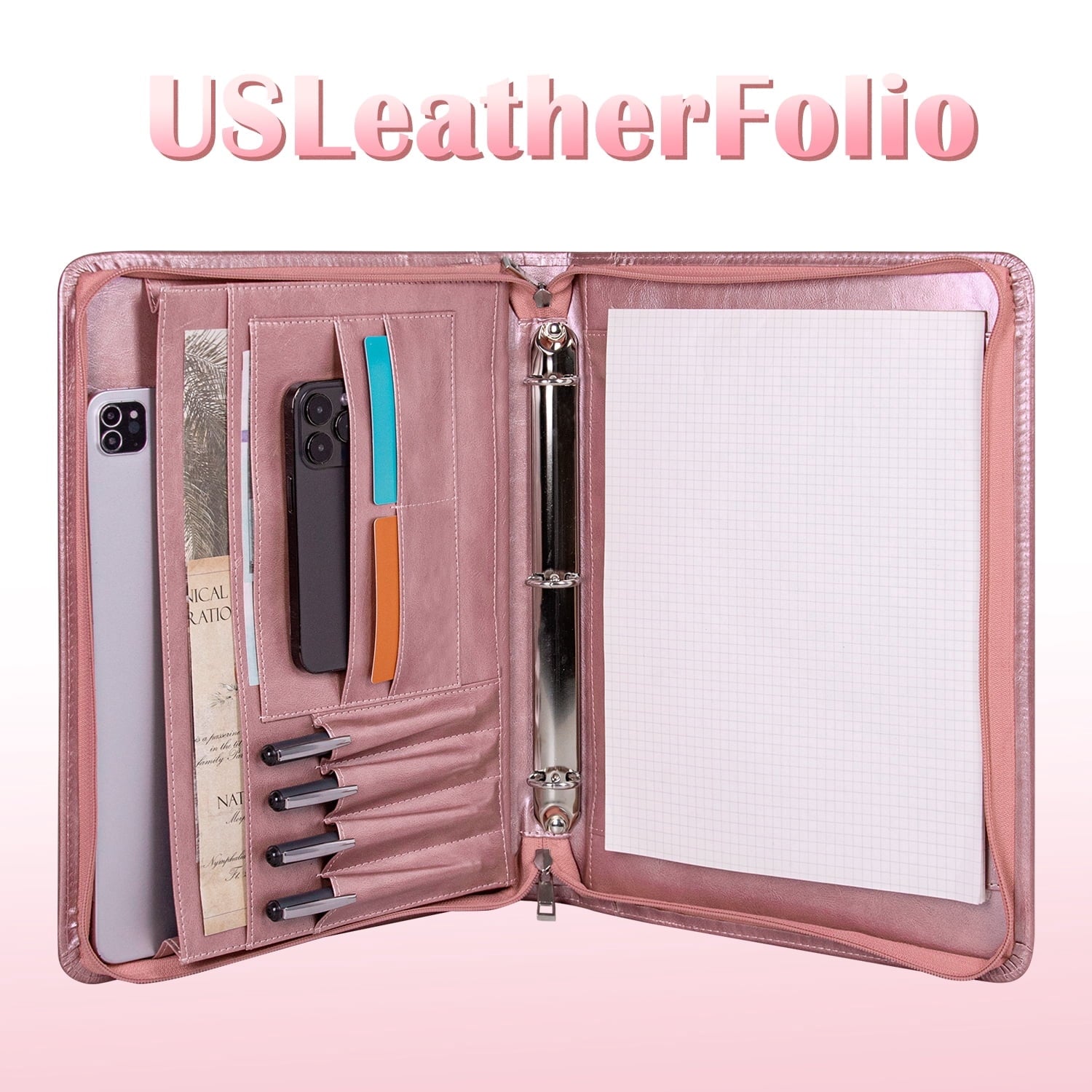 for Women, 3 Ring s 1 inch, PU Leather Padfolio Folder, Business Organizer with A4 Legal Pads, Thin Leather Professio... - Image 6