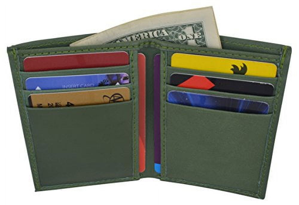 Men's Mini Slim Thin Bifold Genuine Leather ID Card Bill Holder Wallet (Green) - Image 4