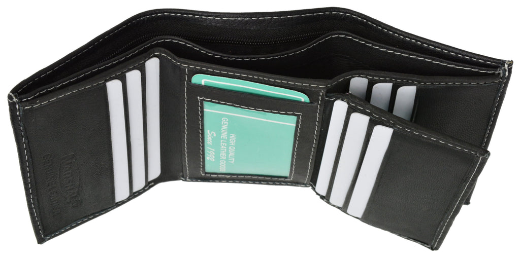 100% Leather Tri-fold Credit Card Mens Wallet Black 961107 (C) - Image 5