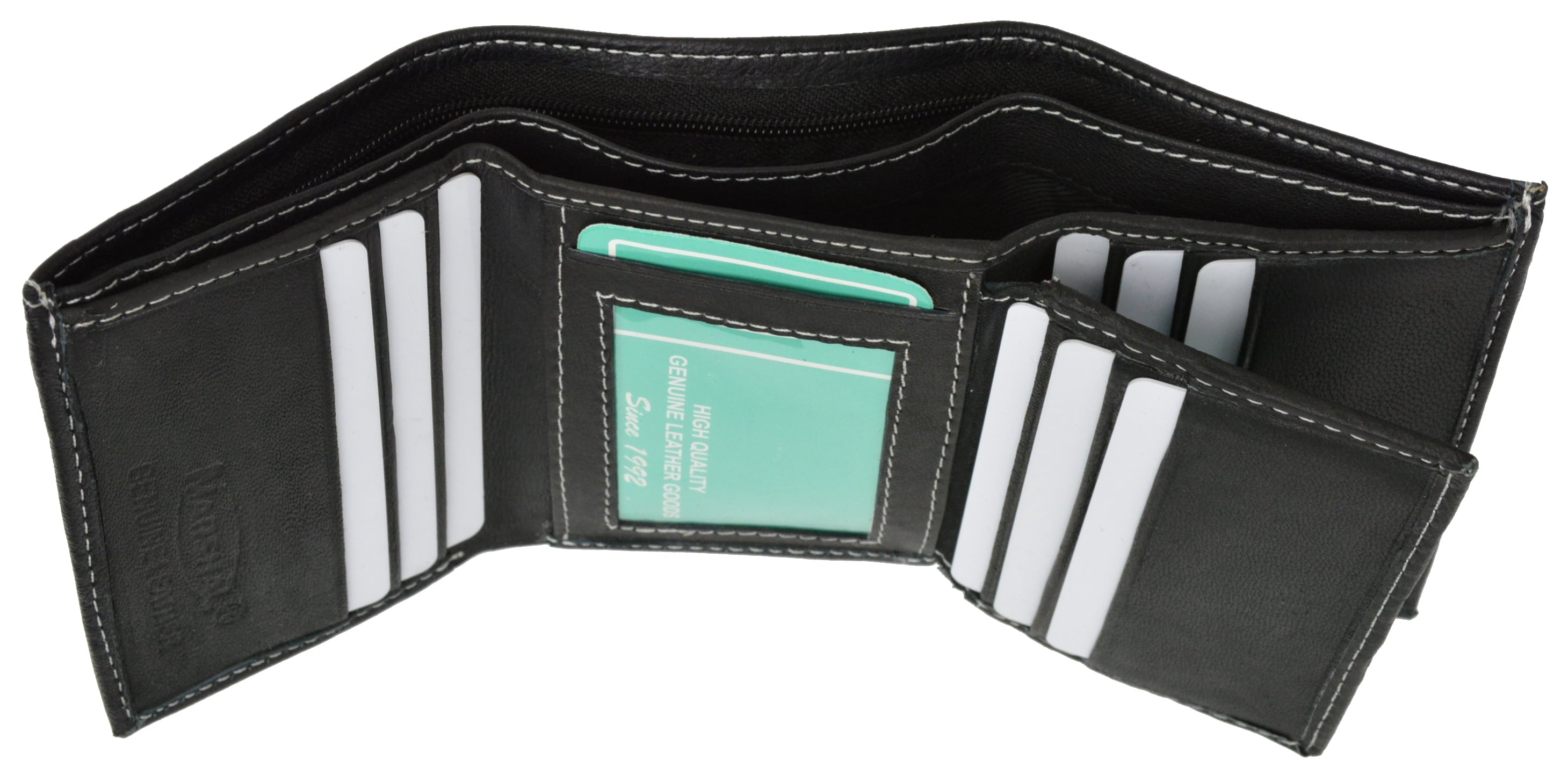 100% Leather Tri-fold Credit Card Mens Wallet Black 961107 (C) - Image 5