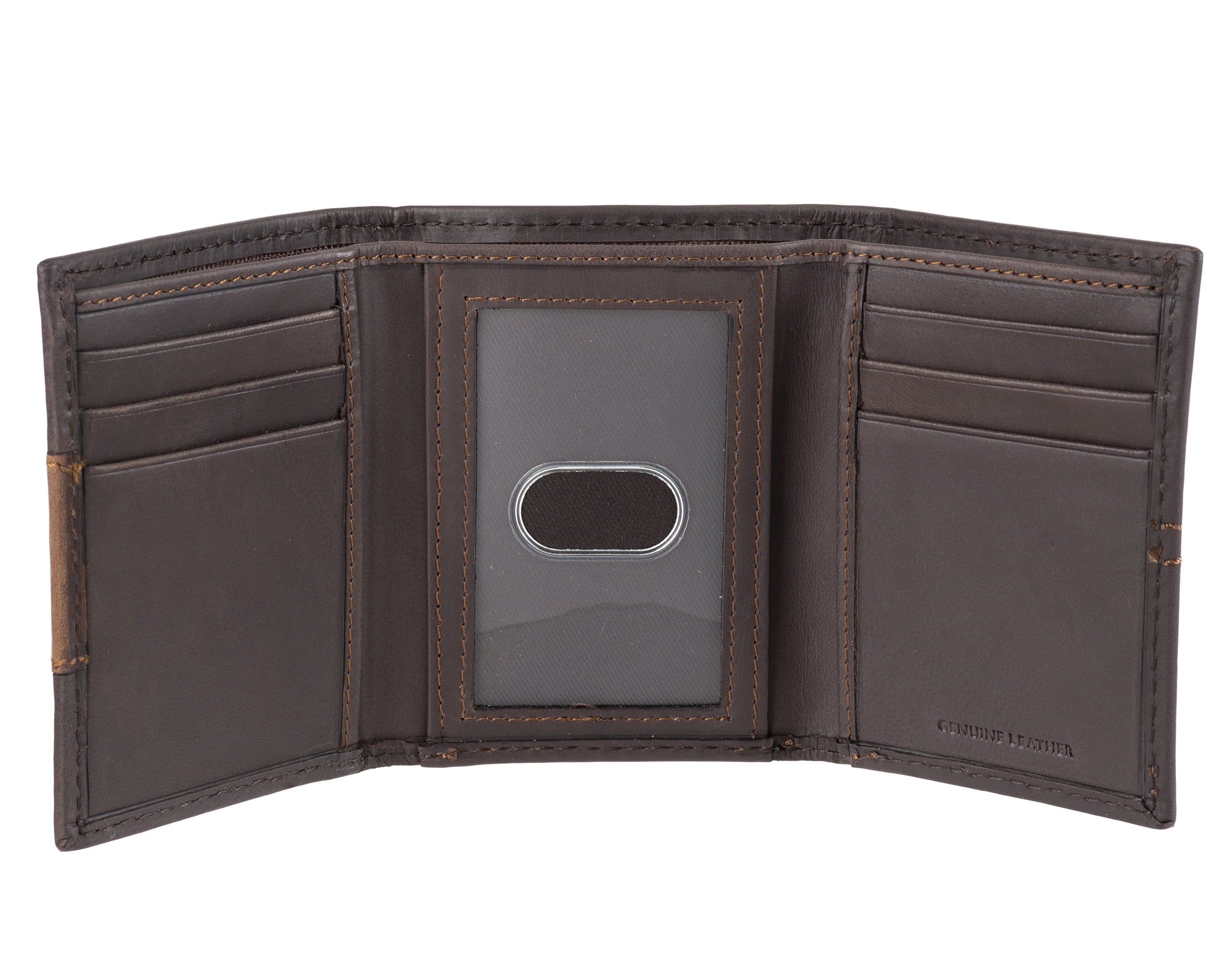 Men's RFID Genuine Leather Trifold Wallet with Interior Zipper - Image 2