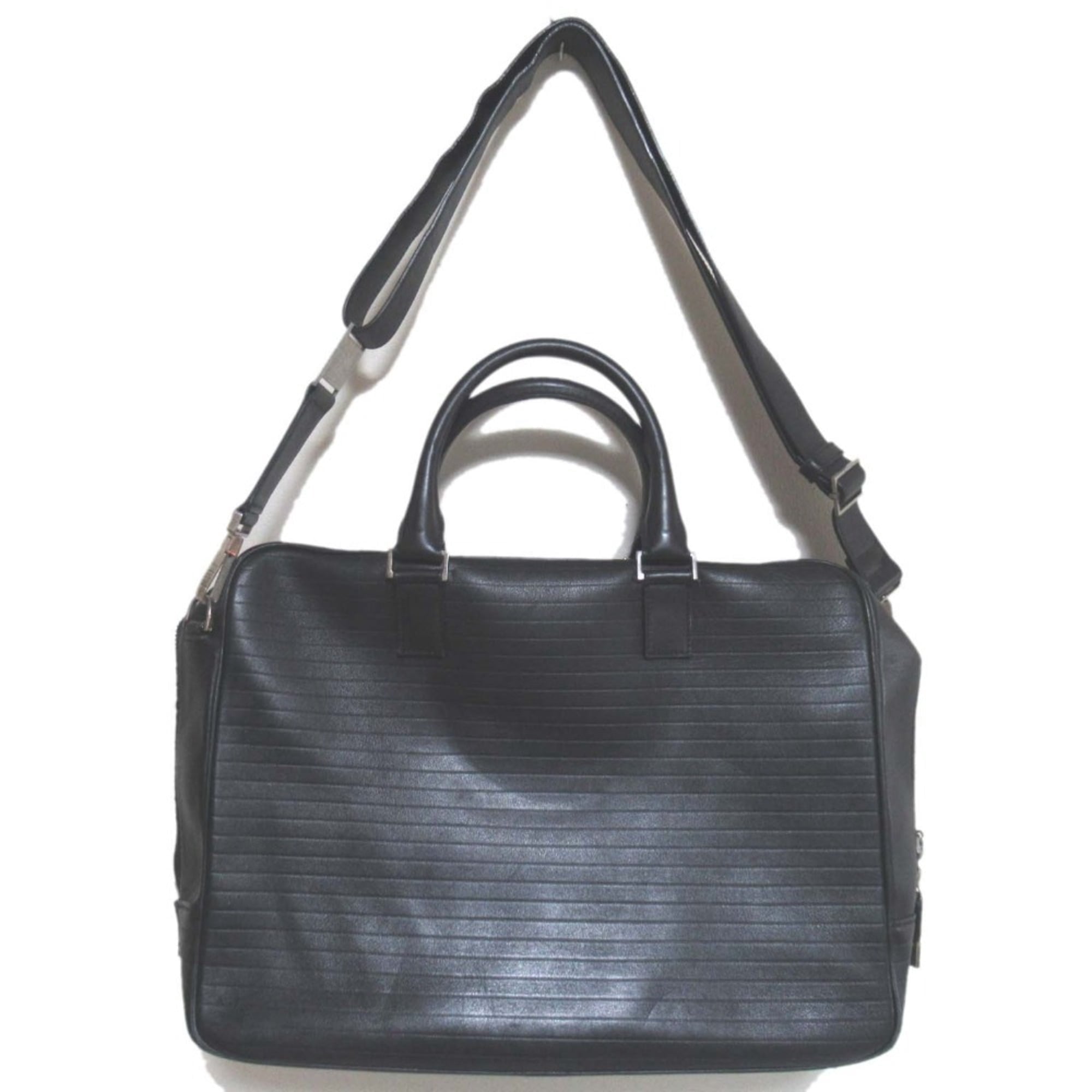 Pre-Owned Leather Briefcase Business Bag with PC Pocket, Black, Men's - Image 4