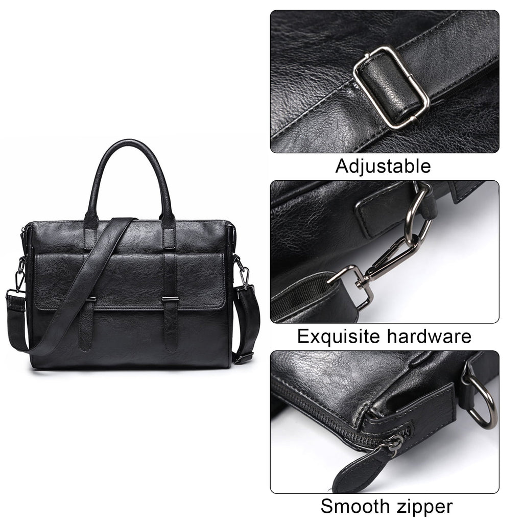 Briefcase Black - Portable Stylish Laptop Package with Multiple Compartments - Waterproof Leather-like Design,Suitabl... - Image 3