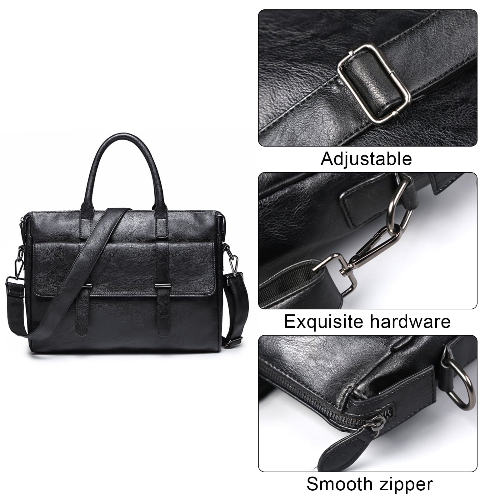 Briefcase Black - Portable Stylish Laptop Package with Multiple Compartments - Waterproof Leather-like Design,Suitabl... - Image 3
