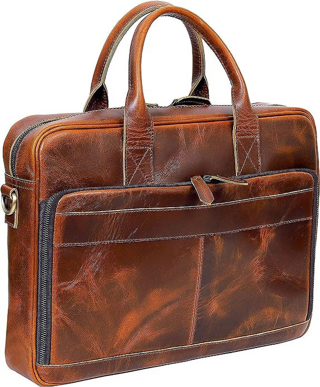 18 Inch Leather briefcase Laptop Messenger Bags For Men and Women Best Office College Satchel Bag - Tan Brown - Image 5