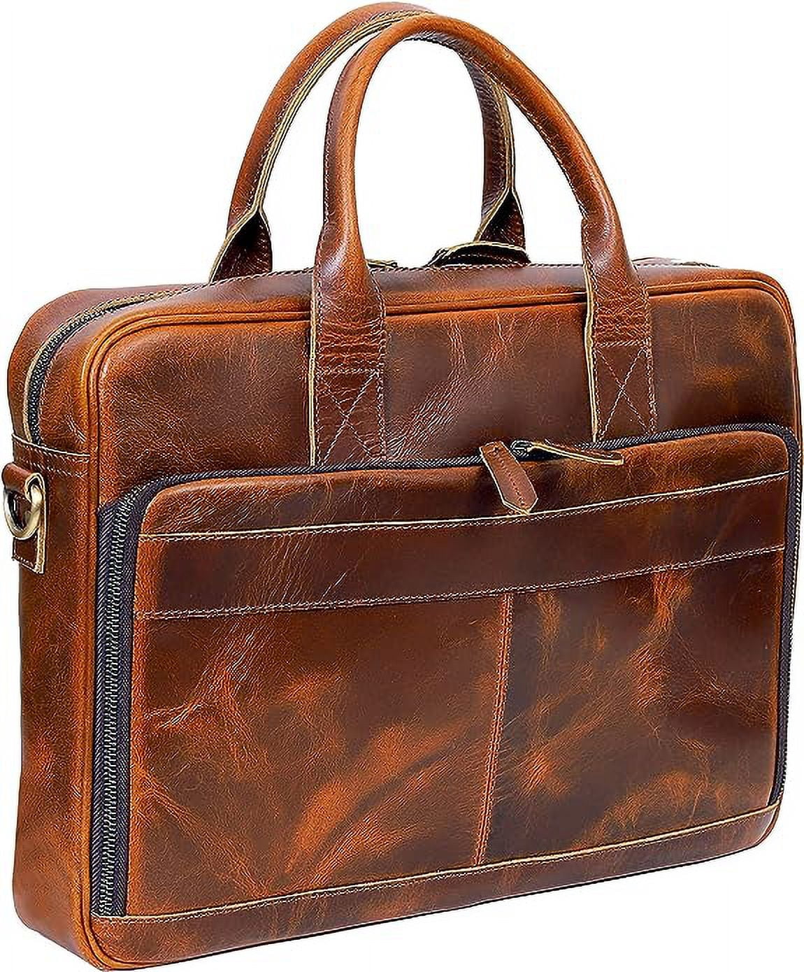 18 Inch Leather briefcase Laptop Messenger Bags For Men and Women Best Office College Satchel Bag - Tan Brown - Image 5