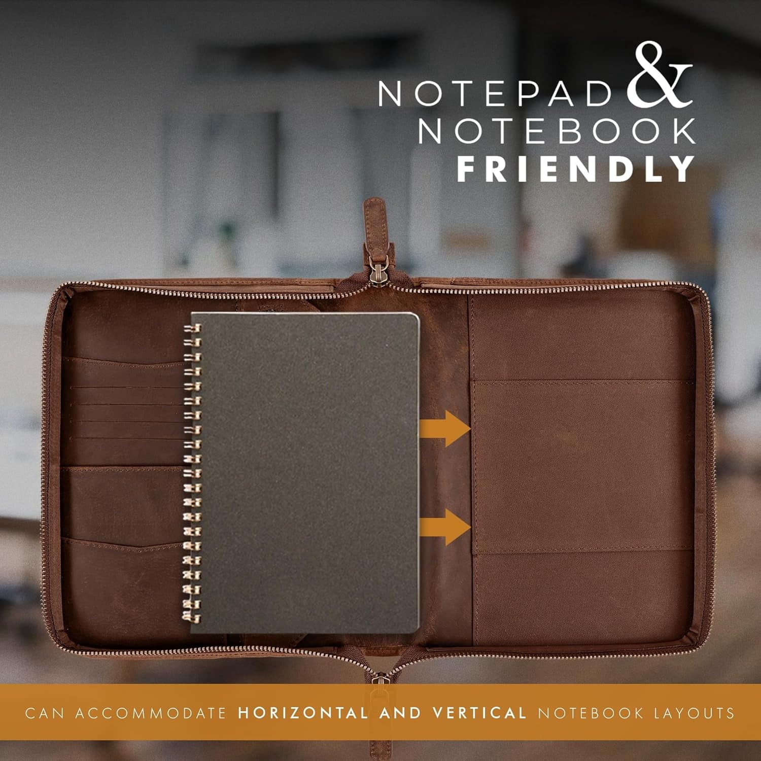 Premium Full Grain Leather A5 Portfolio Padfolio with Detachable Pen Holder and Notebook Cover for Business Men and Women - Image 5