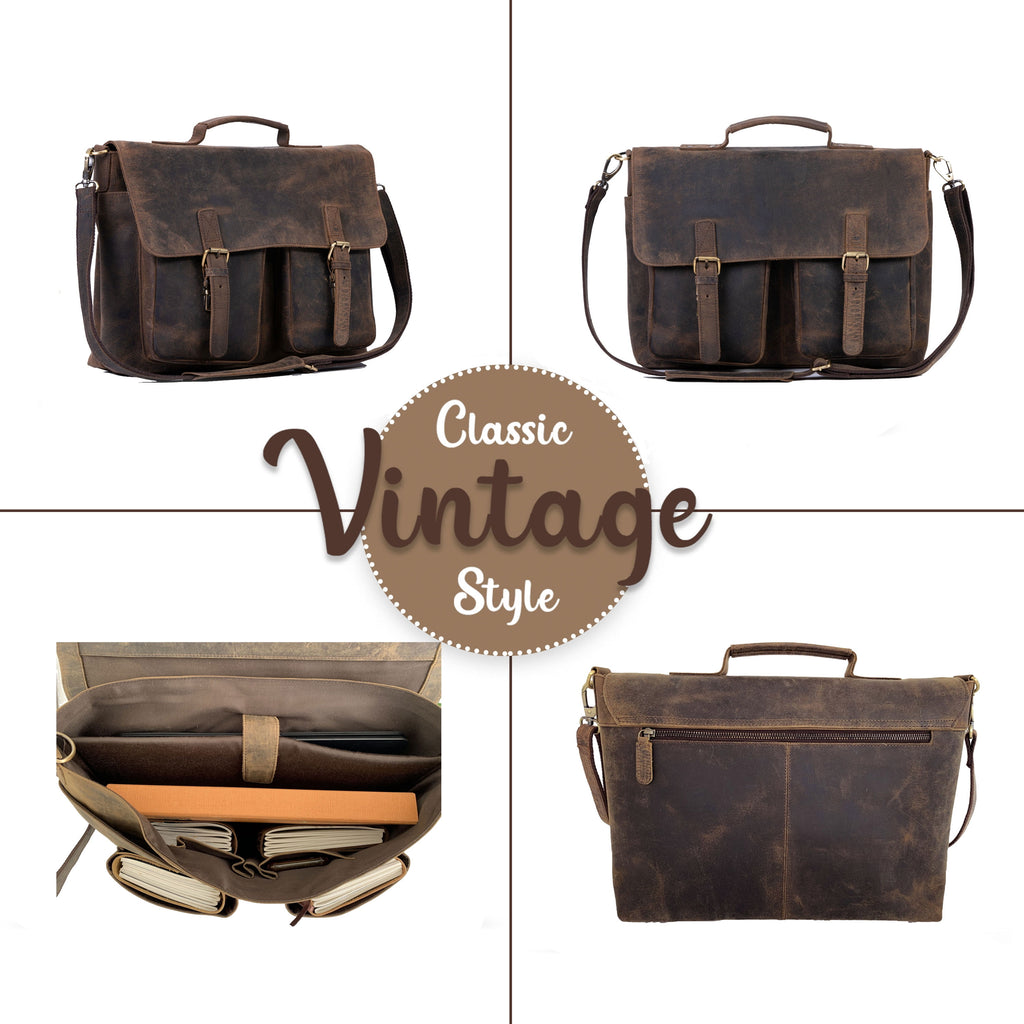 18 inch Buffalo Leather Briefcase Laptop Messenger Office College Bag for Men and Women - Image 4