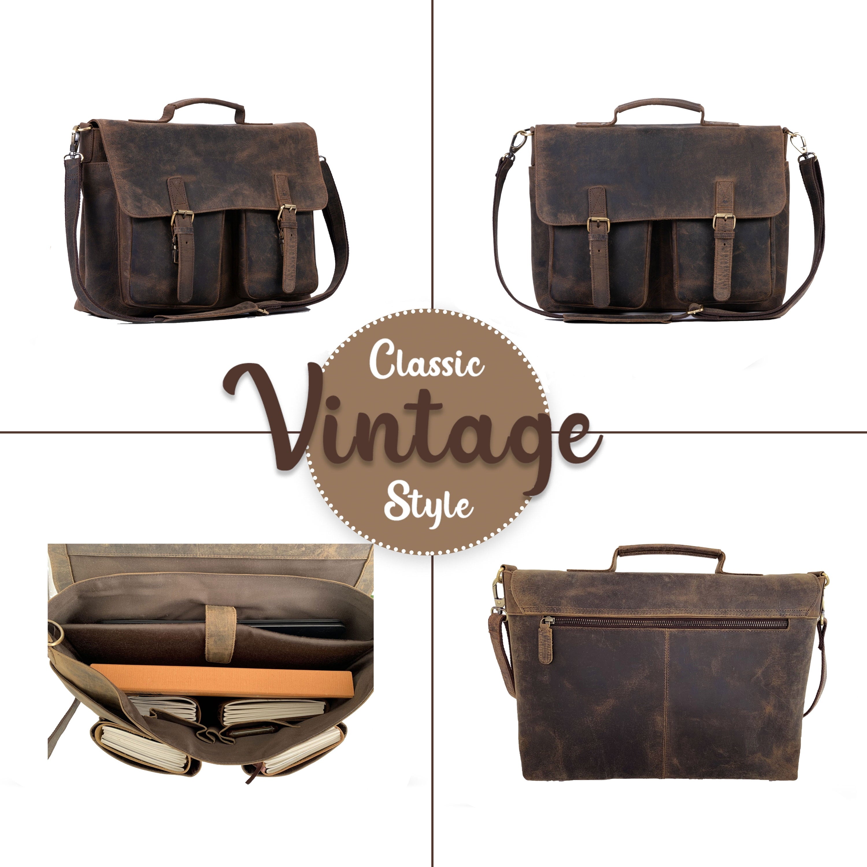 18 inch Buffalo Leather Briefcase Laptop Messenger Office College Bag for Men and Women - Image 4