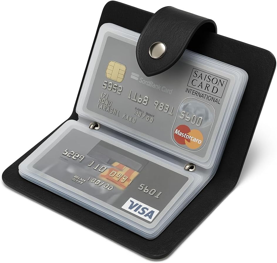 24 Slot Basic Card Holder for Men or Women | Black PU Leather Card Wallet | Slim Light Credit Card Wallet | Minimalis...